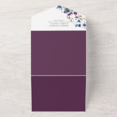 Dusty Royal Blue Paarse Bllom bruiloft All In One Uitnodiging (Buitenkant)