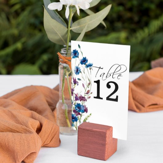 Dusty Royal Blue Paarse Bloom Bloemen Tafel Nummer Kaart