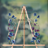 Dusty Royal Blue Paarse Bloom Bruiloft Welkom Acryl Bord (Neutraal)