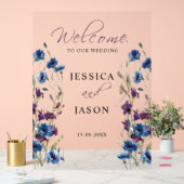 Dusty Royal Blue Paarse Bloom Bruiloft Welkom Acryl Bord (Huwelijk)