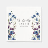 Dusty Royal Blue Paarse Bloom Wedding Servet (Voorkant)