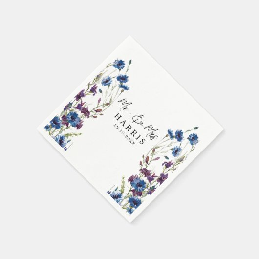Dusty Royal Blue Paarse Bloom Wedding Servet (Hoek)