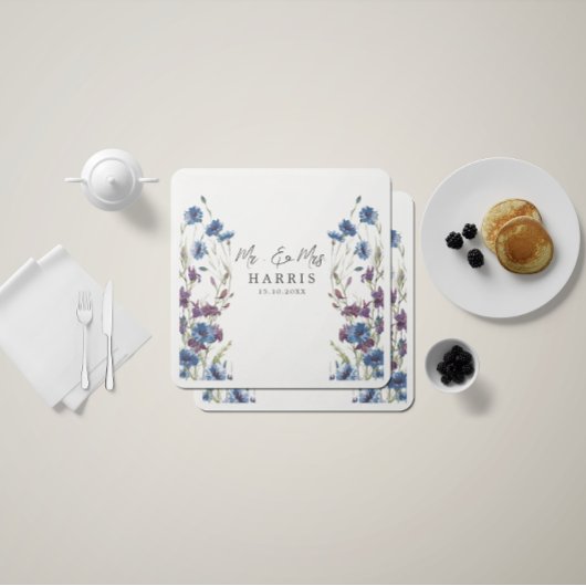 Dusty Royal Blue Paarse Bloom Wedding Servet