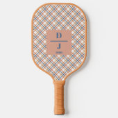 Dusty Roze Blauw Plaids Custom Initialen Pickleball Paddle (Voorkant)