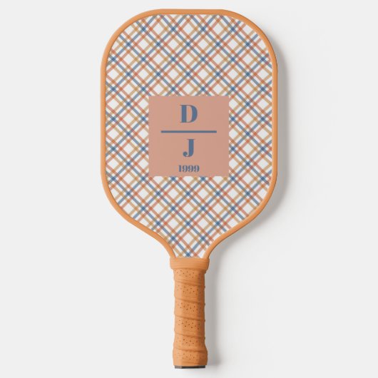 Dusty Roze Blauw Plaids Custom Initialen Pickleball Paddle (Voorkant)