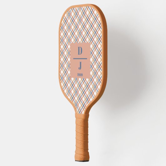 Dusty Roze Blauw Plaids Custom Initialen Pickleball Paddle (Links)