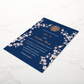 Dusty Roze Blauwe Kersenbloesem Chinese Bruiloft Folie Uitnodiging (Gedraaid)