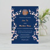 Dusty Roze Blauwe Kersenbloesem Chinese Bruiloft Folie Uitnodiging (Staand Voorkant)