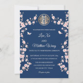 Dusty Roze Blauwe Kersenbloesem Chinese Bruiloft Kaart (Voorkant)