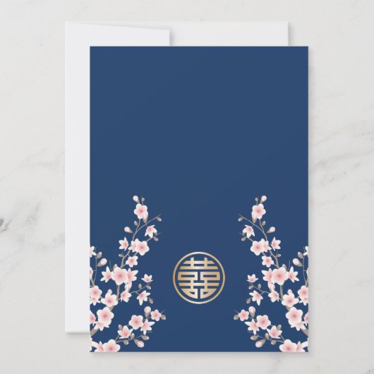 Dusty Roze Blauwe Kersenbloesem Chinese Bruiloft Kaart (Achterkant)