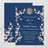 Dusty Roze Blauwe Kersenbloesem Chinese Bruiloft Kaart (Voorkant / Achterkant)
