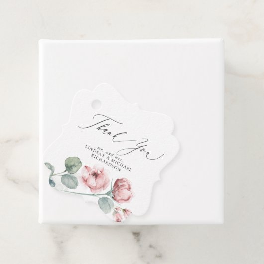 Dusty roze bloemen elegante bruiloft dank u bedankjes labels (In situ)