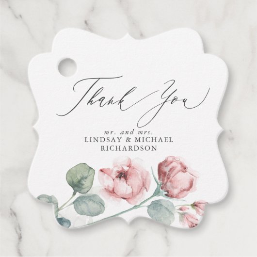 Dusty roze bloemen elegante bruiloft dank u bedankjes labels (Voorkant)