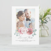 Dusty roze bloemenbruiloft dank u kaart (Staand voorkant)