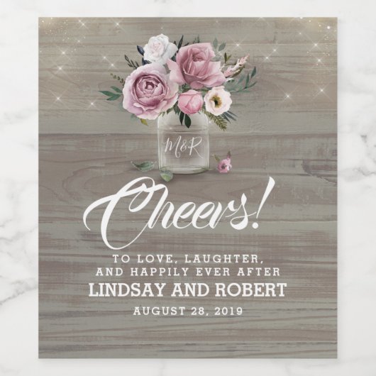 Dusty roze bloemenmetselaar rustiek land wijn etiket (Enkel label)