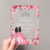 Dusty roze bloemenvlinder tweeling meisje quincean acryl uitnodigingen (Insitu (Draagbaar))
