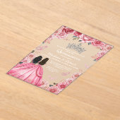 Dusty roze bloemenvlinder tweeling meisje quincean acryl uitnodigingen (Laagn)