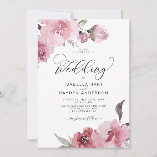 Dusty Roze Blush Flowers Floral Wedding Kaart (Voorkant)