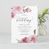 Dusty Roze Blush Flowers Floral Wedding Kaart (Staand voorkant)