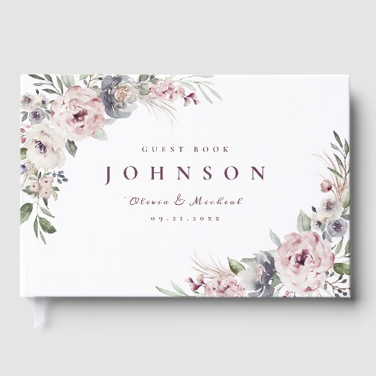 Dusty roze boho floral rustige bruiloft gastenboek (Voorkant)