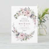 Dusty roze boho floral rustige bruiloft kaart (Staand voorkant)