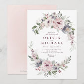 Dusty roze boho floral rustige bruiloft kaart (Voorkant / Achterkant)