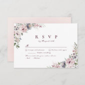 Dusty roze boho floral rustige bruiloft RSVP kaartje (Voorkant / Achterkant)