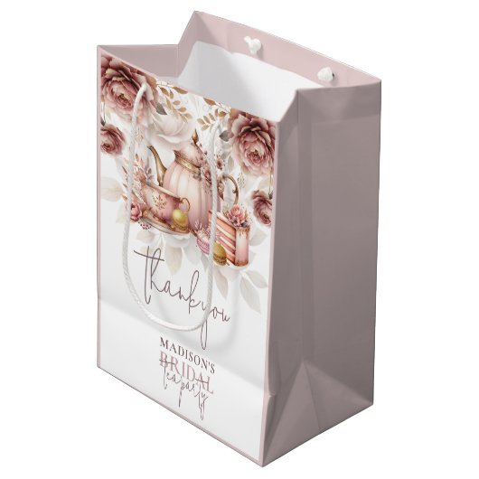 Dusty Roze Bruids High Tea Party Custom Medium Cadeauzakje (Voorkant Gekanteld)
