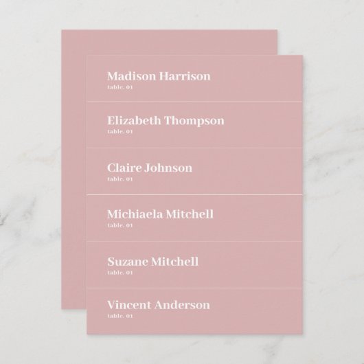 Dusty Roze Bruiloft Plaats Kaart DIY (Voorkant / Achterkant)