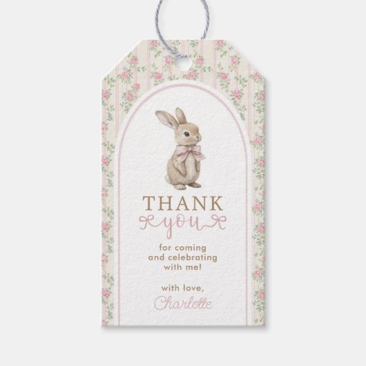 Dusty Roze Bunny Verjaardag Meisje Dank je Cadeaulabel (Voorkant)