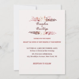 Dusty roze Champagne Floral Wedding Invitation Kaart