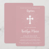 Dusty Roze Doop voor Dochter met Kruis Kaart (Voorkant / Achterkant)