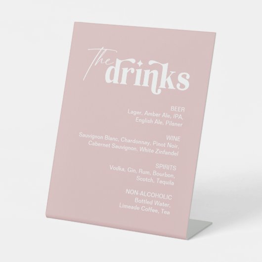 Dusty Roze Drink Menu Bruiloft Bar Reclamebord Met Voetstuk (Voorkant)