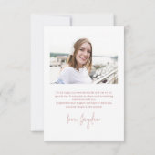 Dusty Roze Eenvoudig Modern Script 2 Foto Afstuder Bedankkaart (Achterkant)