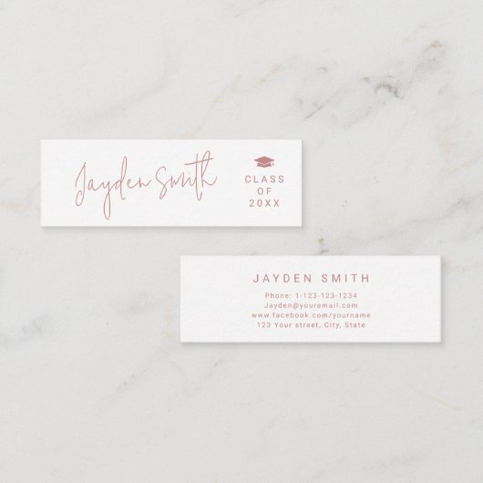 Dusty Roze Eenvoudig Modern Script Afstuderen Naam Contactkaartje (Voorkant / Achterkant)
