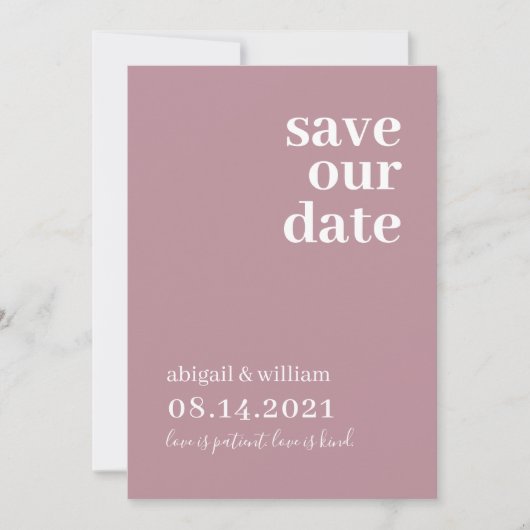 Dusty roze eenvoudige moderne niet-fotobruiloft save the date (Voorkant)