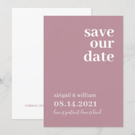 Dusty roze eenvoudige moderne niet-fotobruiloft save the date