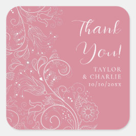 Dusty roze elegante bloemenbruiloft dank u vierkante sticker