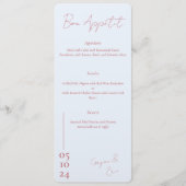 Dusty Roze en blauw Liefdesbrief Bruiloft menu (Voorkant)