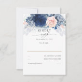 Dusty Roze en Navy Blauw Bruiloft RSVP (Voorkant)