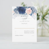 Dusty Roze en Navy Blauw Bruiloft RSVP (Staand voorkant)