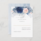 Dusty Roze en Navy Blauw Bruiloft RSVP (Voorkant / Achterkant)