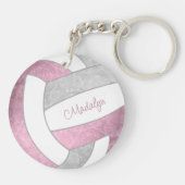 dusty roze gepersonaliseerde volleybal sleutelhanger (Achterkant)
