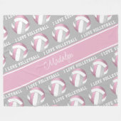 dusty roze grijs Ik hou van volleybalsportpatroon Fleece Deken (Voorkant (Horizontaal))