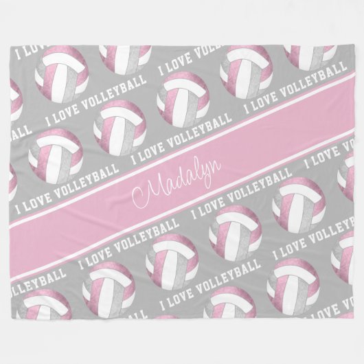 dusty roze grijs Ik hou van volleybalsportpatroon Fleece Deken (Voorkant (Horizontaal))
