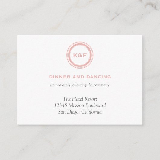 Dusty roze initialen bruiloft informatiekaartje (Voorkant)