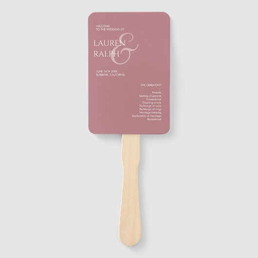 Dusty Roze Ivoor Monogram Welkom Huwelijksprogramm Handwaaier (Voorkant)