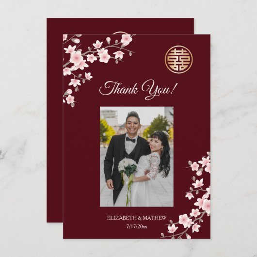 Dusty roze kersenbloesem bruiloft dank u bedankkaart (Voorkant / Achterkant)