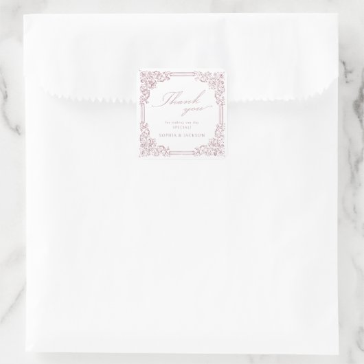 Dusty Roze  Lijst Elegant Script Bedankt Vierkante Sticker (Tas)