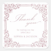 Dusty Roze  Lijst Elegant Script Bedankt Vierkante Sticker (Voorkant)